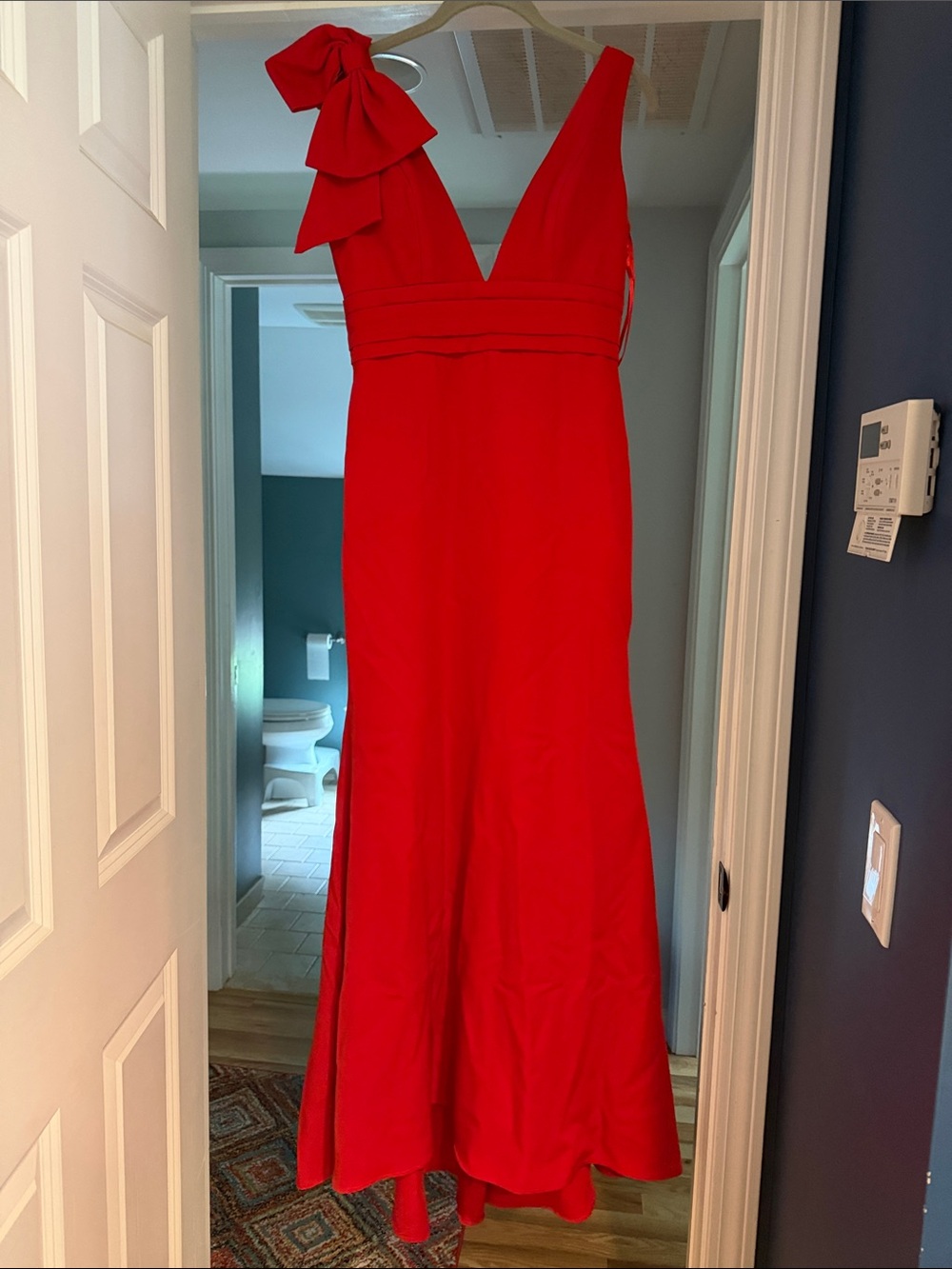 Mac Duggal Vibrant Red One-Shoulder Evening Gown with Bow